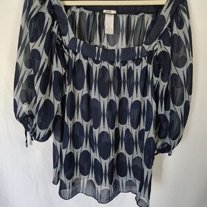 Studio Y Navy and Light Blue Asymmetrical Blouse